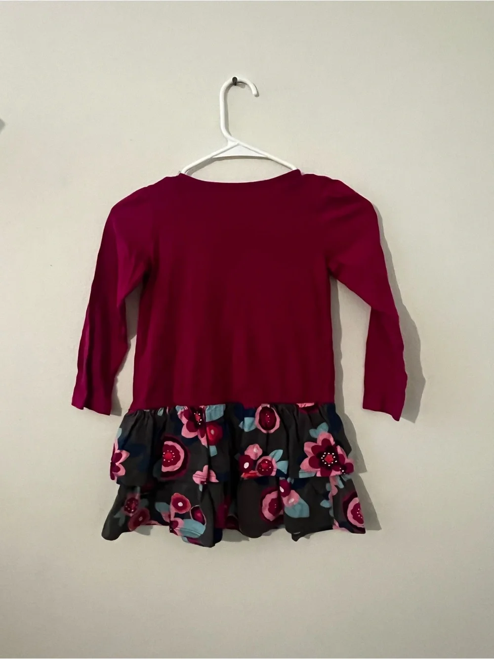 Gymboree 5/6 Maroon Long-Sleeve Tiered Floral Dress Top